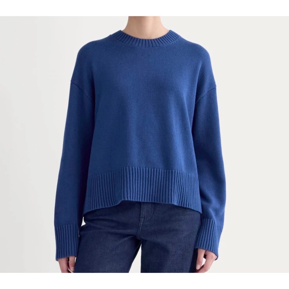 Everlane Womens The Boxy Sweater Small Organic Cotton Blue Preppy Sustainable